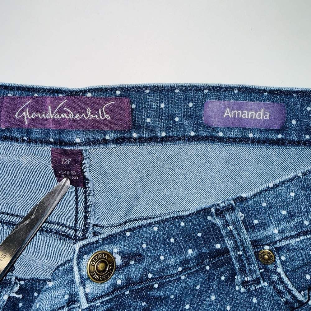 Gloria Vanderbilt Amanda Jeans 12P Blue Polka Dot Tapered Leg High Rise Petite - Picture 2 of 8